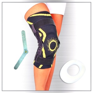 Orteza suport genunchi tricot elastic cu atele si suport de silicon pe rotula