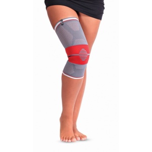 Genunchiera tricot elastic ,gri cu insertie silicon pe rotula pentru artrita si ruptura de menisc