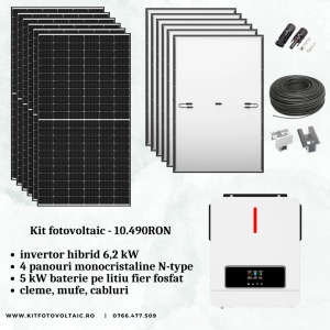 KIT 4 PANOURI FOTOVOLTAICE + INVERTOR HIBRID 6,2-7kW + ACUMULATOR 5kW