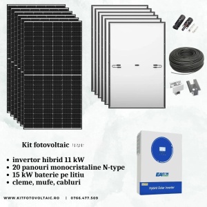 KIT 20 PANOURI FOTOVOLTAICE + INVERTOR HIBRID 11kW + ACUMULATOR 15kw