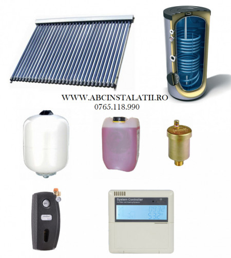 Pachet panou solar cu 45 tuburi vidate SONTEC si boiler 300 litri cu 2 serpentine pentru 6-8 persoane
