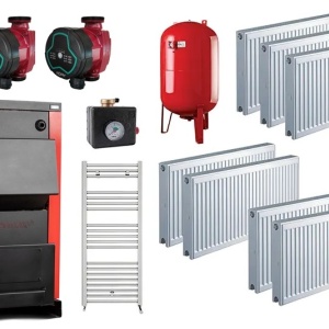 Pachet centrala/cazan pe lemne Termax 30 kW cu regulator de tiraj inclus, Ø 180 mm, volum manta apa 90 litri, complet echipata