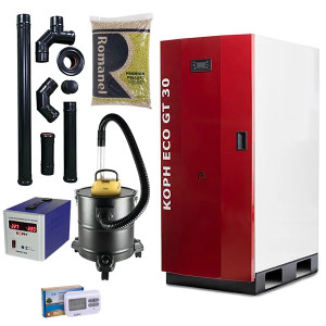 Pachet centrala termica cu peleti KOPH GT 30 kW, buncar peleti 50 kg, pompa recirculare si vas expansiune incorporate