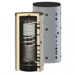 Puffer igienic combinat SUNSYSTEM HYG BR 500/20 cu o serpentina sanitara INOX pentru producere Apa Calda Menajera, o Serpentina pentru Panouri Solare cu Antigel si Stocare Agent Termic pentru Incalzire 500 Litri