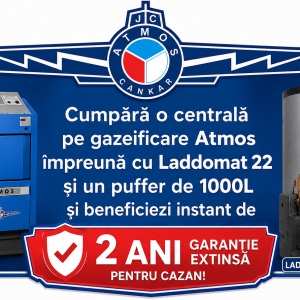Centrală (Cazan) pe Lemne și Cărbune cu Gazeificare ATMOS C32ST - 32 Kw + CADOU Supapă termică și Controler Pompă - Img 2