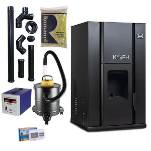 Pachet centrala peleti KOPH PM 35 KW, 230 mp, buncar peleti 80 kg, diametru cos fum ⌀100 mm, pompa recirculare si vas expansiune incorporate, Negru - Img 5