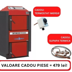 Centrală (Cazan) pe Lemne cu Gazeificare ATMOS DC25S - 25 Kw + CADOU Supapă Termică și Controler Pompă