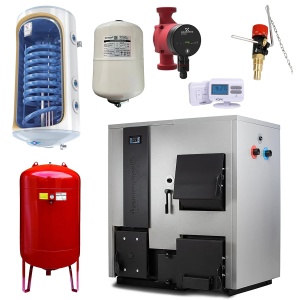Pachet centrala mixta lemn/pelet Termax Combo 35 kW, volum manta apa 122 litri, Calorifere, Boiler termoelectric apa calda menajera, Accesorii Montaj