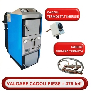 Centrală (Cazan) pe Lemne și Cărbune cu Gazeificare ATMOS C40S - 40 Kw + CADOU Supapă termică și Controler Pompă