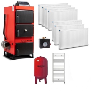 Pachet centrala pe lemn/carbune Termax Nordik 46 kW echipat cu calorifere si accesorii