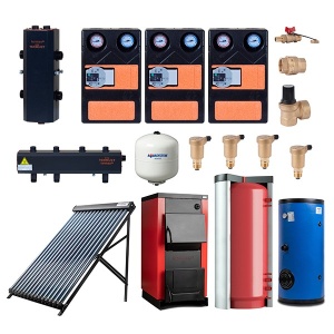 Pachet centrala/cazan Termax 40 kW echipata cu Puffer 1000 litri, Butelie de egalizare, Grupuri de pompare, Boiler stativ 200 litri, Colector solar 24 tuburi si accesorii