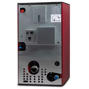 Pachet termosemineu cu peleti Termax Kamin PM 15 kW, 120 mp, buncar peleti 30 kg, volum apa 30 litri, diametru cos fum ⌀80 mm, vas expansiune si pompa recirculare incluse, Bordo - Img 5