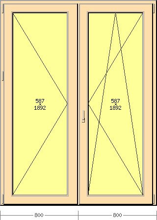Porta balcone 2 ante Salamander, 1600 x 2100, colore legno non standard, vetro Saint Gobain, ferramenta Roto