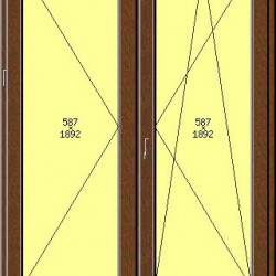 Porta balcone 2 ante Salamander, 1600 x 2100, colore legno standard, vetro Saint Gobain, ferramenta Roto