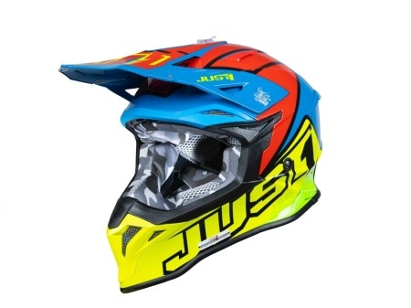 Casca enduro Just1 J39 Thruster, Albastru + Galben + Rosu, Marimea M