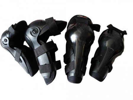 Set protectii moto, genunchiere si cotiere negre, Revo, adulti
