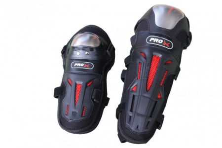 Set protectii moto, genunchiere si cotiere negru-rosu Revo, adulti
