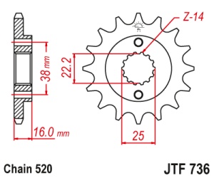 Pinion transmisie fata JT Sprockets JTF736, 14 dinti