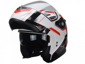 Casca flip-up TRENDY 20 T-706 alb-rosu-negru, marimea L