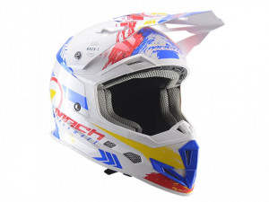Casca enduro TRENDY 20 T-902 alb-albastru-rosu, marimea L