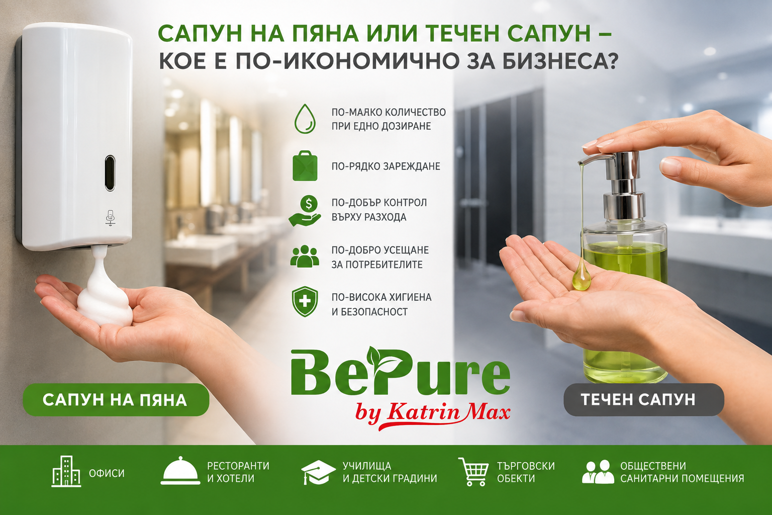 Сапун на пяна или течен сапун – кое е по-икономично за бизнеса?