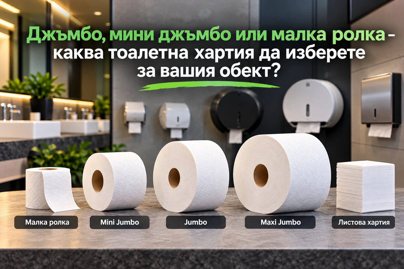 Джъмбо, мини джъмбо или малка ролка – каква тоалетна хартия да изберете за вашия обект?