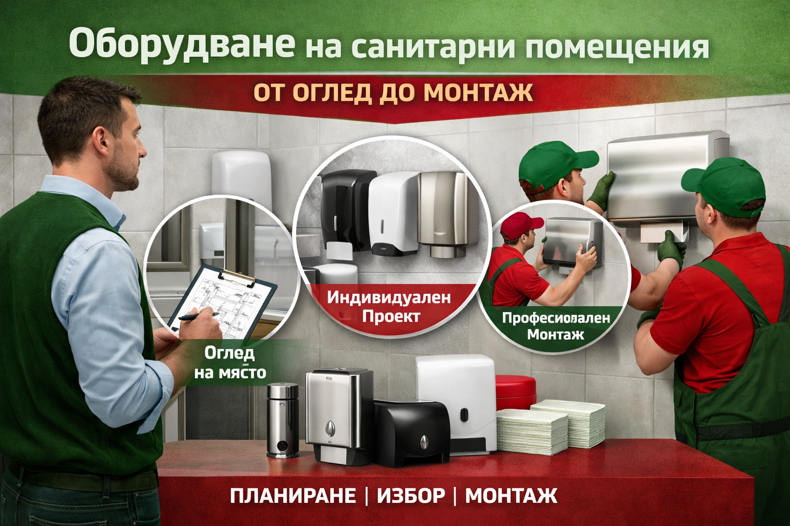 Професионално оборудване на санитарни помещения – от оглед до монтаж