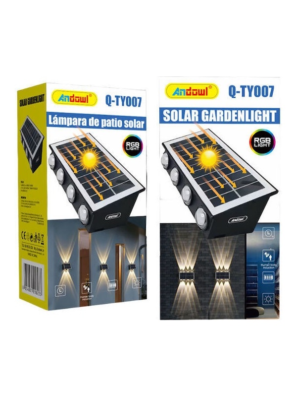 Andowl Montat pe perete Lampă Solară Q-TY007 RGB 8LED