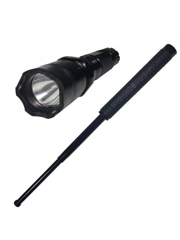 Lanterna cu electrosoc cu acumulator, LED, baston Police inclus