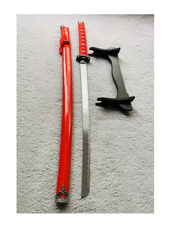 Sabie katana decorativa , rosie, metal, 51.5 cm, suport inclus
