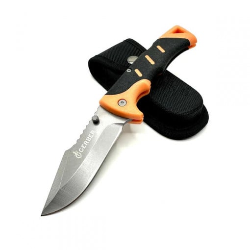 Briceag Manual Bear Grylls Survival, 22cm, Husă cu Prindere Curea,negru cu portocaliu
