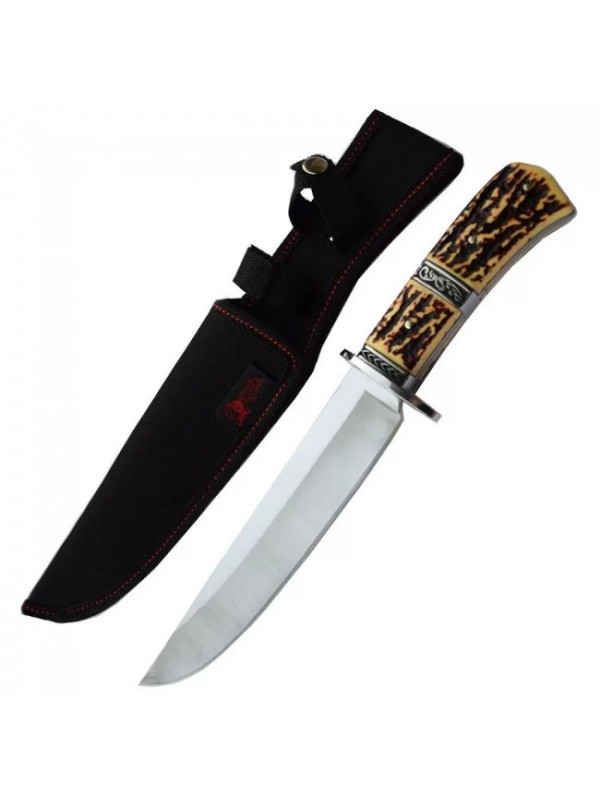 Cutit de vanatoare 31 cm, maner imitatie corn cerb + teaca