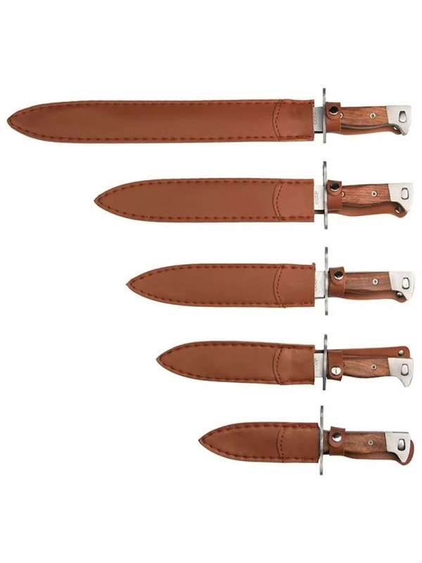 Set 5 cutite de vanatoare, otel inoxidabil, maro, teaca inclusa