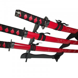 Set sabii katane decorative , panoplie, rosie, metal, 83 cm, teaca inclusa - Img 3