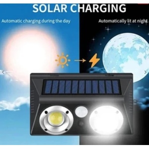 Lampa solara Q TY022 de perete cu LED COB, tip proiector, pentru exterior - Img 1
