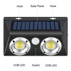 Lampa solara Q TY022 de perete cu LED COB, tip proiector, pentru exterior - Img 3