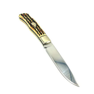 Briceag cu maner imitatie corn de cerb, 23 cm, husa neagra inclusa