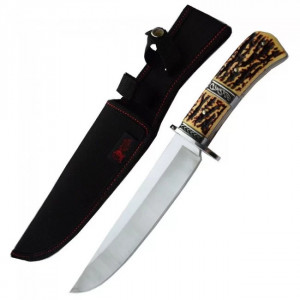 Cutit de vanatoare 31 cm, maner imitatie corn cerb + teaca