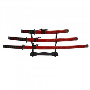 Set sabii katane decorative , panoplie, rosie, metal, 83 cm, teaca inclusa