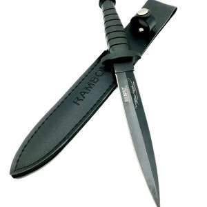 Cuțit de Vânătoare Rambo VI, Lama Dublă, Maner Cauciuc, 31 cm - Img 1