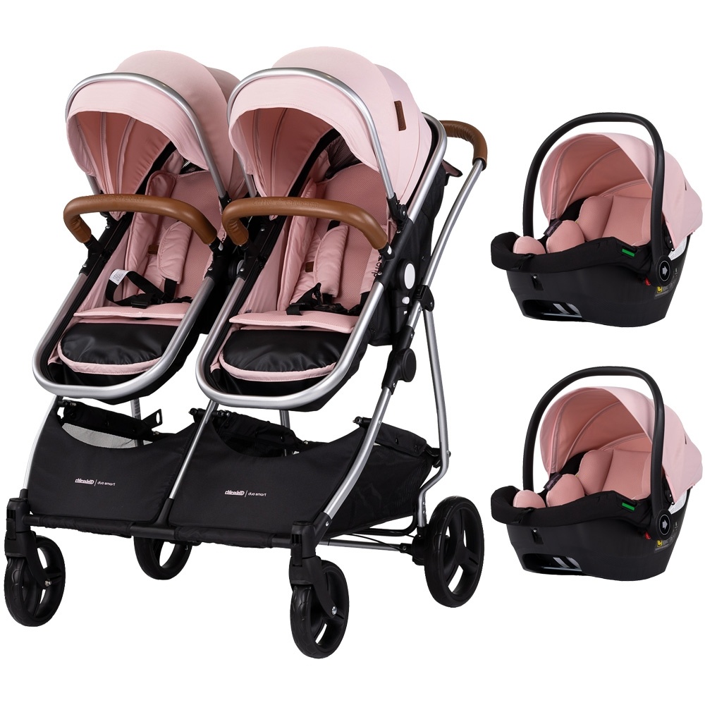 Carucior gemeni Chipolino Duo Smart 3 in 1 pink marshmallow