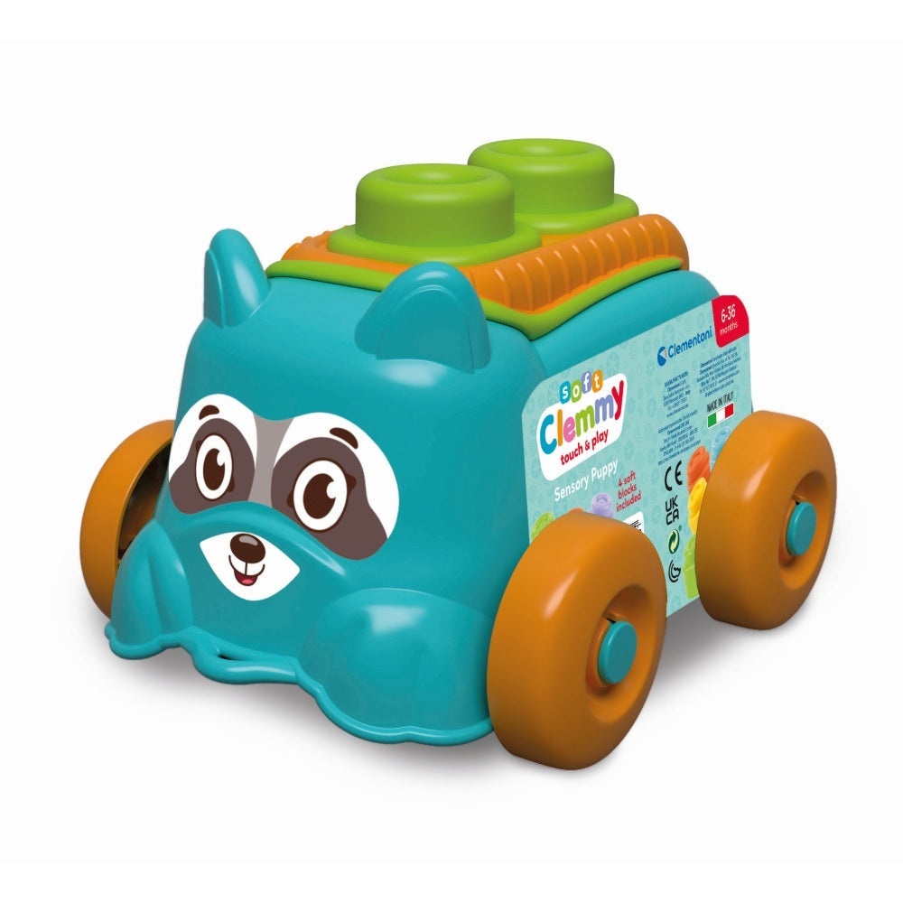 Clementoni - Jucarie educationala Soft Clemmy catel albastru cu cuburi moi - 1 | YEO