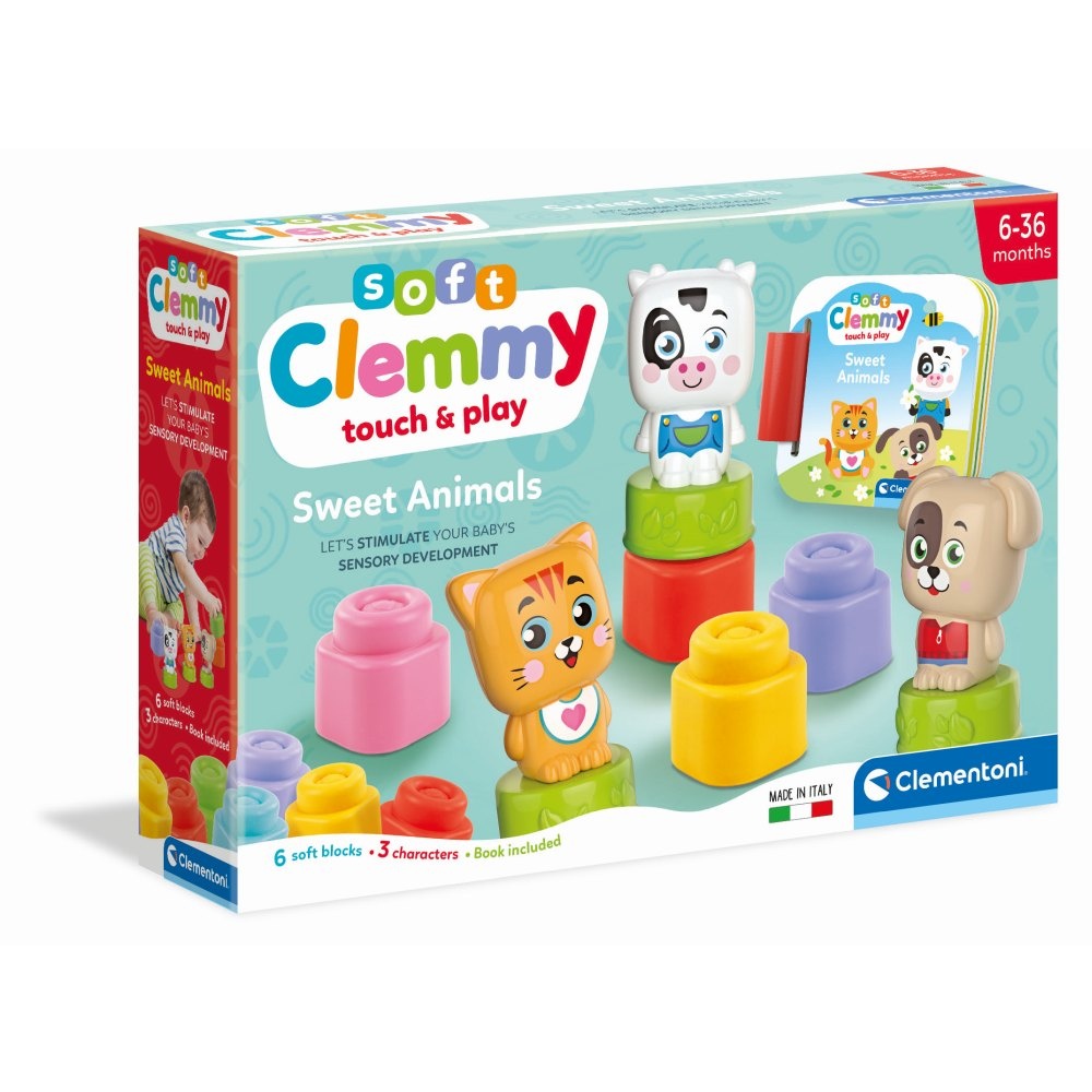 Clementoni - Set de joaca educational Soft Clemmy cu animalute 6 cuburi moi si carticica