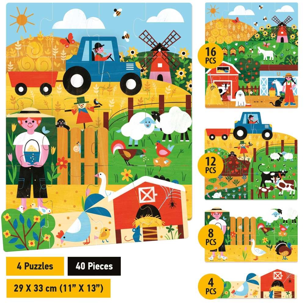 Headu - Puzzle-uri stivuibile Aventura la Ferma pentru copiii de peste 3 ani - 1 | YEO