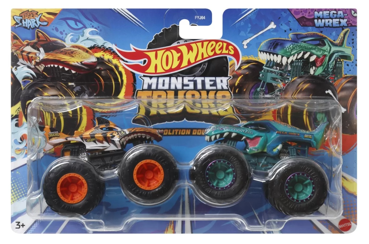 Hot Wheels Monster Truck Set 2 Masini Tiger Shark Si Mega Wrex Scara 1 La 64