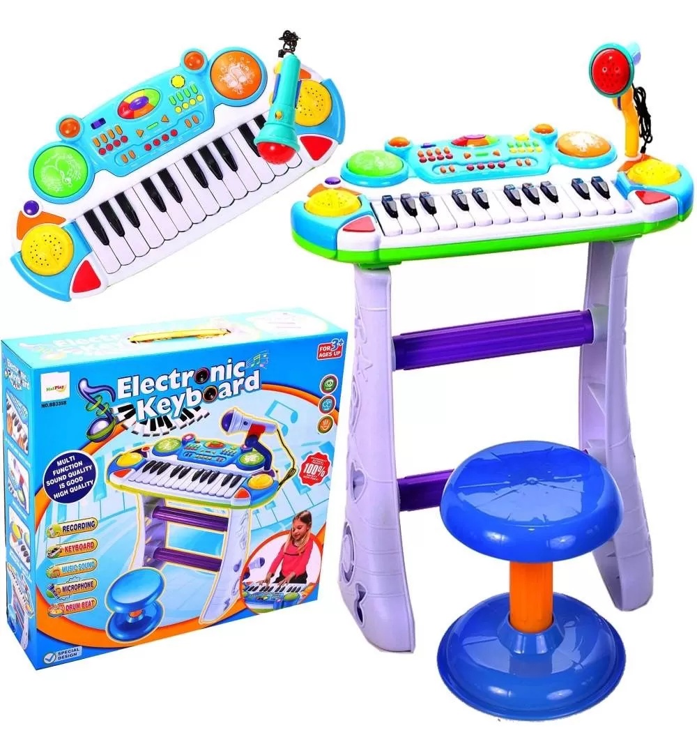 Instrument Muzical Pianina Electronica Malplay Cu Scaun Si Microfon 45 Cm Inaltime Albastru - 2 | YEO