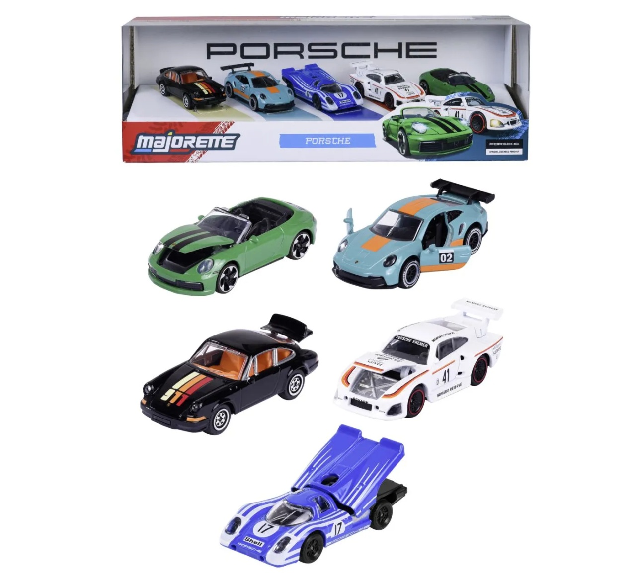 Majorette Set 5 Masinute Metalice Porsche 2 Modele Exclusive Scara 1 La 64