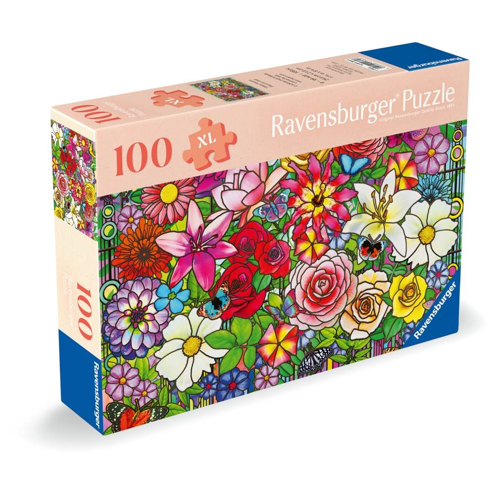 Ravensburger - Puzzle pentru varstnici fereastra flori cu sablon de imagine si suport din carton 100 piese mari XL - 1 | YEO