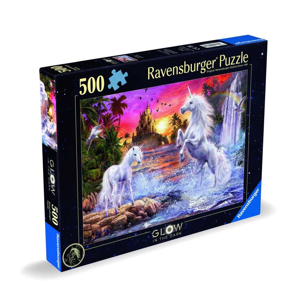 Ravensburger - Puzzle unicorni la rau 500 piese care lumineaza in intuneric design nou