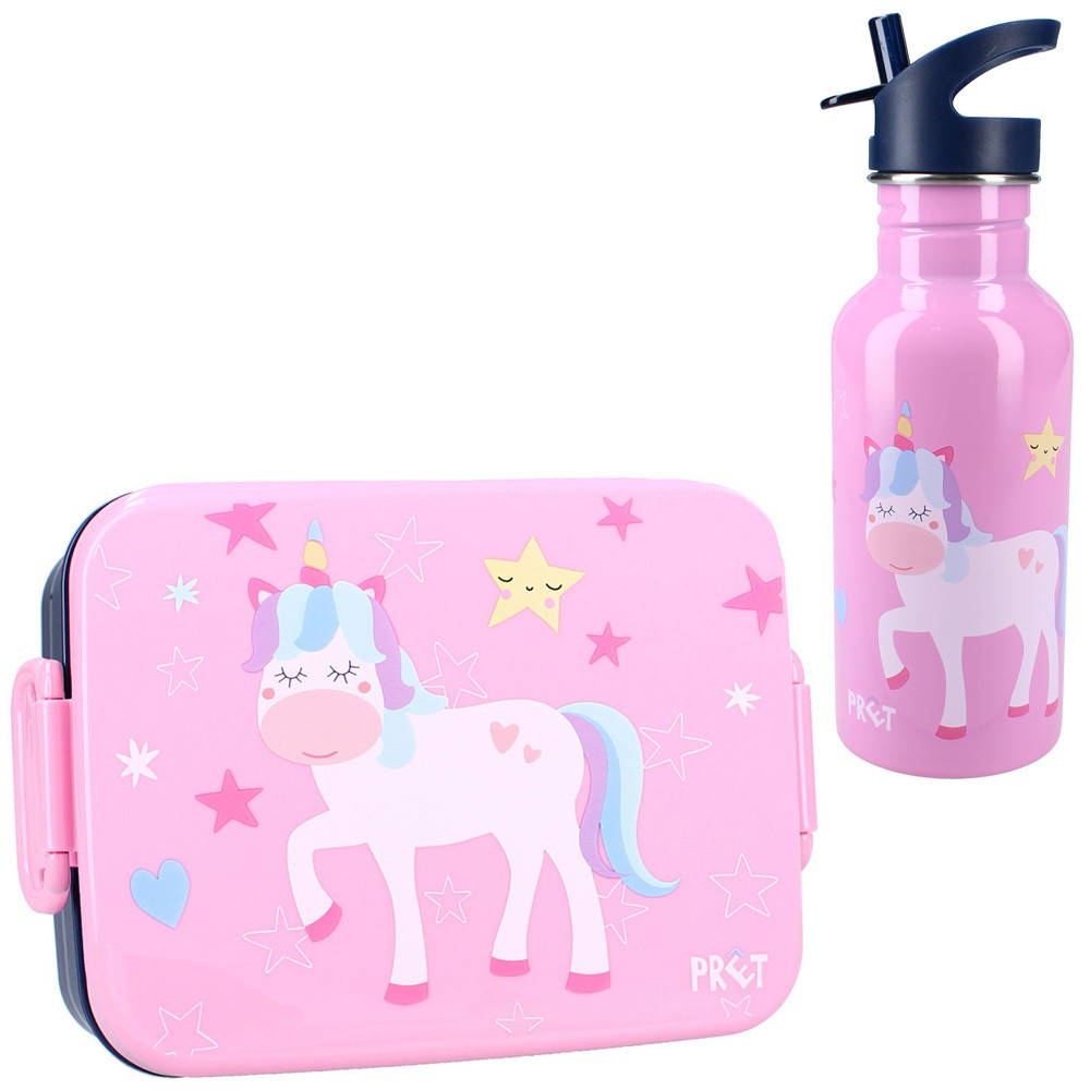 Set cutie alimente 16x13x5 cm si bidon inox 500 ml PrÃªt pink Unicorn - 2 | YEO